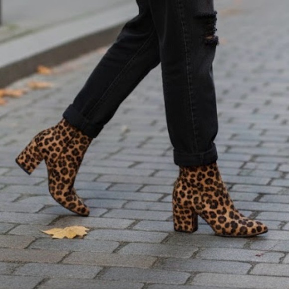 Marc Fisher Shoes - Marc Fisher women's leopard print ankle boots, stretch slip on block heel.